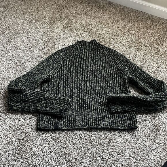 Lululemon Cotton Cashmere Mock Neck Sweater Size 2 Green Black Cozy Ribbed - Picture 5 of 6